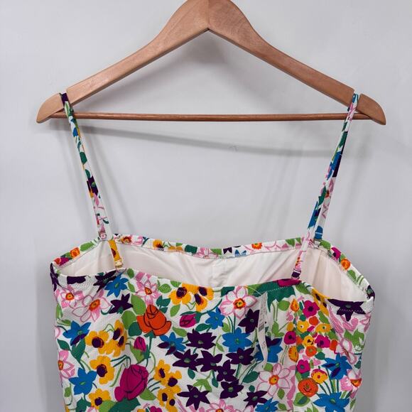 J.Crew Bandeau One-Piece Swim Suit Vibrant Garden Piqué Womens Plus 16 White NEW - Picture 4 of 10